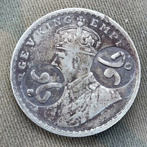 1916年 1ルピー銀貨 ジョージ5世、カウンターマーク付き