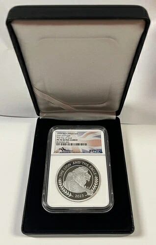2023年 ?5 2オンス ライオンとイーグル シルバーコイン初回メルカンティ サイン入り NGC PF70-