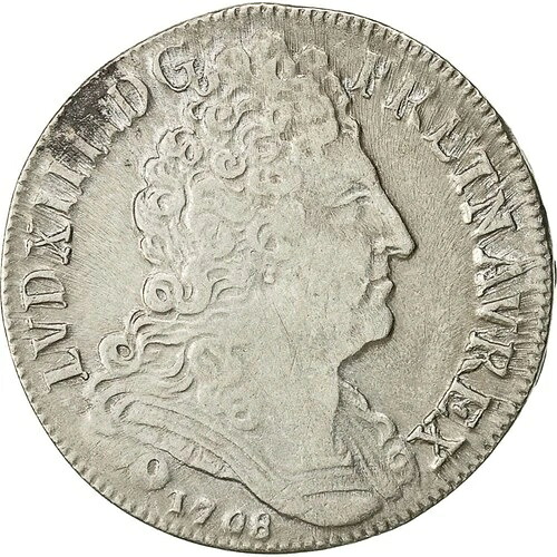 [#482678] コイン、フランス、ルイ 14 世、20 Sols aux insignes、1/4 Ecu、1708 年、パリ、E