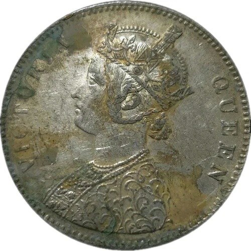 最高級英国インドヴィクトリア銀貨 ルピー 1862年 おそらく0/11ドット HV3