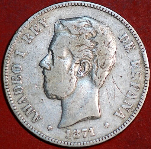 1871 DE M スペイン 5 ペセタ KM# 666