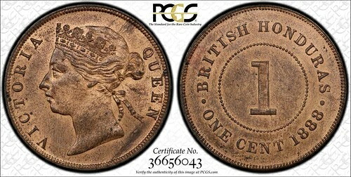 英国ホンジュラス 1888年 ビクトリアセント PCGS MS 64 R&B。 10万鋳造-