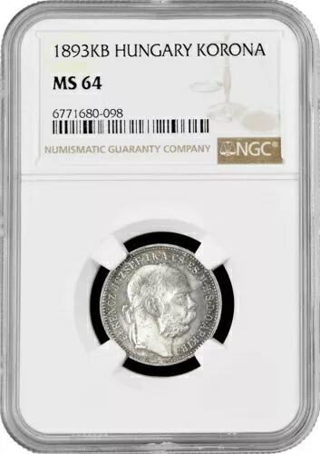 ハンガリー 1 コロナ 1893 KB、NGC MS64、「皇帝フランツ・ヨーゼフ 1 世 (1848 - 1916)」