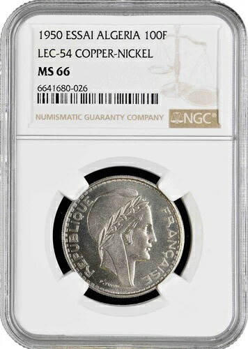 アルジェリア100フラン 1950年、NGC MS66エッセイ、「フレンチコロニー (1949 - 1956)」ポップ 8/1-