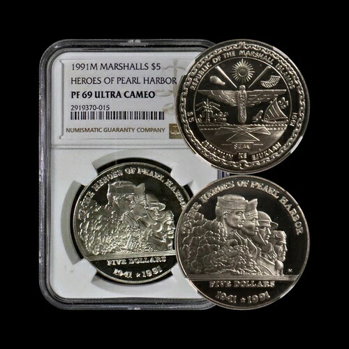 マーシャル諸島。5ドル、1991年、M - NGC PF69 - トップポップ?? 真珠湾50周年 66,550円