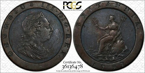1797年 イギリス 銅貨 2ペンス PCGS VF-35 BN S-3776｜WORLD RESOURCE【QUEEN店】
