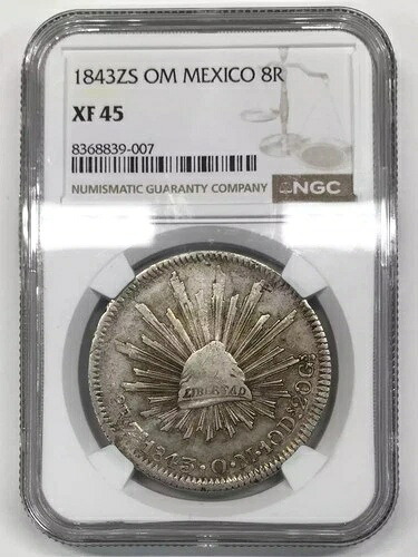 1843 Zs OM メキシコ シルバー 8 レア NGC XF-45 - KM#377.13