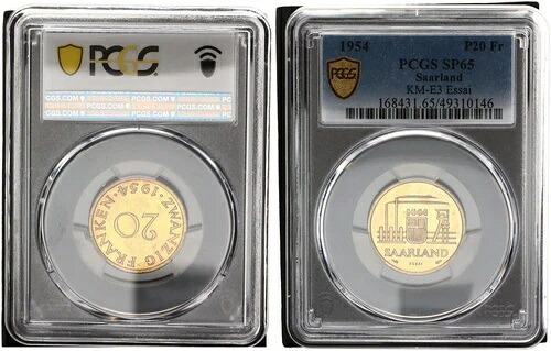 ザールラント 20フラン 1954年 サンプルまたはESSAI PP 研磨プレート PCGS SP65 118199