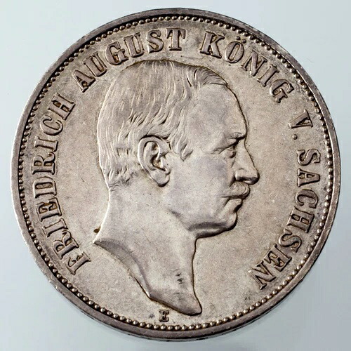 1914-E ドイツ諸州 ザクセン＝アルベルティーナ 5マルク硬貨 AU 状態 KM #1266