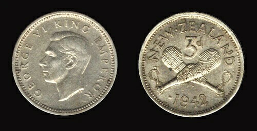 ニュージーランド 1942年 3ペンス、ワンドット・バラエティ、希少高品位、CH AU、キー