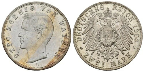 ドイツ - バイエルン帝国 2 マーク 1904 D - J.45 - 11,1 Gr シルバー - XF