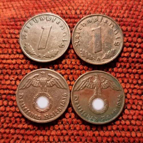 ナチス 1 ペニヒ銅貨 1936-1940 A-B-D-E-F-G-J 造幣局 第二次世界大戦 第三帝国コイン|WORLD RESOURCE【QUEEN店】
