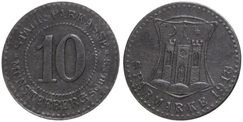 ドイツ - 都市ミュンスターベルク 10 フェニヒ 1918 - 緊急資金クラインゲルダーザッツ