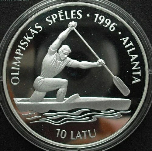 ラトビア 1994年 カヌー 10ラトゥ銀貨 プルーフ