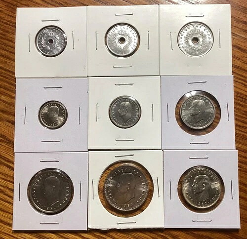 ギリシャ 1954-1969 UNC コインセット（1960 年 パウル 1 世 20 ドラクマ銀貨付き）（UNC+）