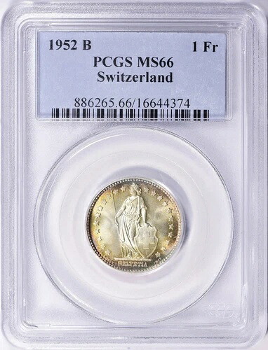 スイス 1952B 1フラン PCGS MS66