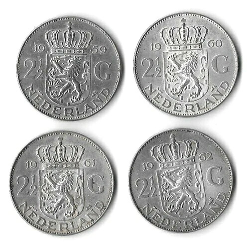オランダ 2.5グルデン 1959-1960-1961-1962 KM#185 ジュリアナ、シルバー。B14