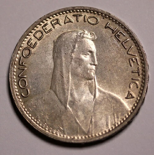 スイス 5フラン 1923年 銀貨 KM# 37 EF/+