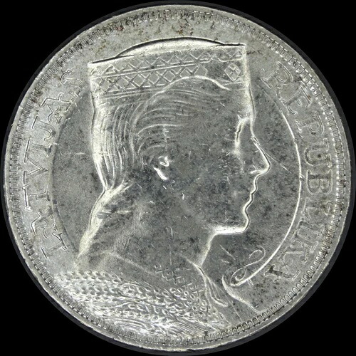 ラトビア（共和国）1932年 5ラティ 美しい銀貨 キー日付 未流通