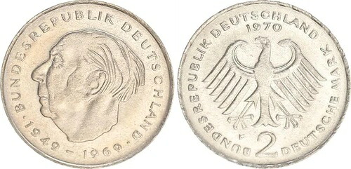 2 DM Heuss 1970 F、エラー、半分破れたプランシェット（44023） 51,480円