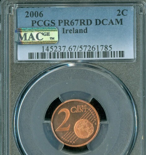 2006 アイルランド EIRE 5,000 鋳造 2 セント ユーロ PCGS PR67 RD DCAM PQ MAC スポットなし。