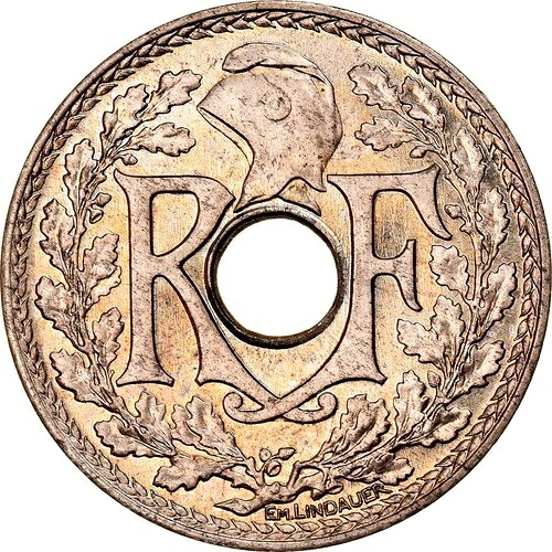 [#859048] コイン、フランス、リンダウアー、25 サンタイム、1940 年、MS、ニッケルブロンズ、KM:867、