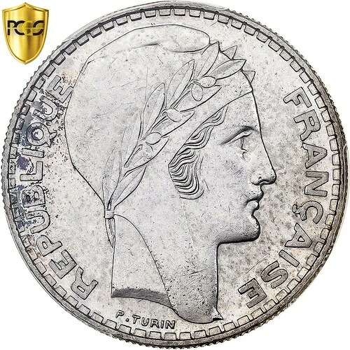[#970196] フランス、20フラン、トリノ、1937年、パリ、銀貨、PCGS、MS63、ガドゥリー:852