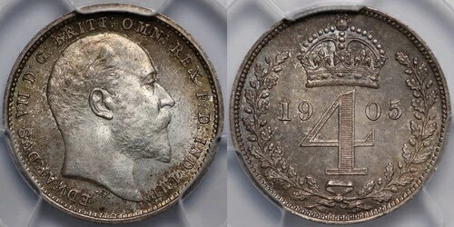 PCGSグレード PL66 イギリス 1905年 マウンディ・フォーペンス 4D プルーフライク銀貨