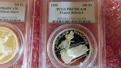 1990年 フランス 100フラン ボブスレー レース 22グラム 銀貨 PCGS PR67 オリンピック