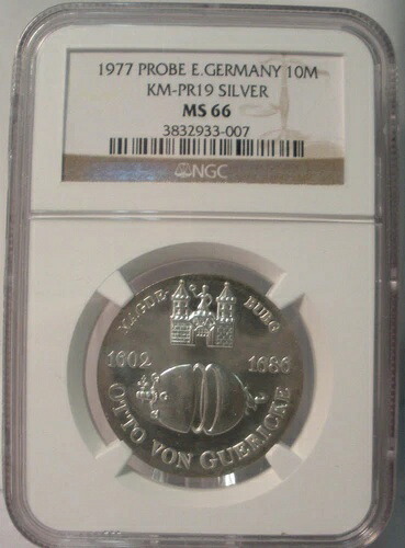 1977 東ドイツ シルバー 10 マーク NGC MS66 オットー フォン ゲリッケ コイン プローブ