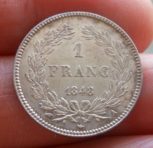ルイ・フィリップ1世、銀貨1フラン、1848年パリ、品質！グレードTTB 100 SUP 250