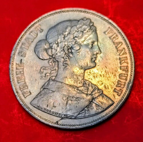 2 Vereinsthaler 1861 City Of Frankfurt Large Silver coin .900 VF