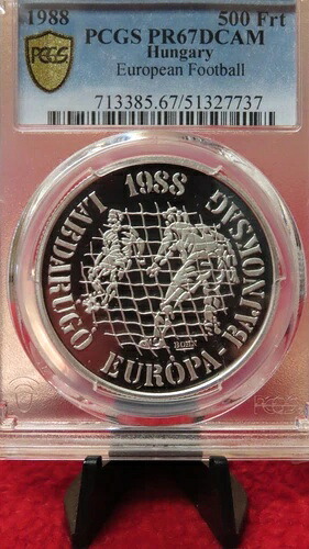 ハンガリー 1988年 欧州サッカー シルバー 500フォリント サッカー PCGS PR67