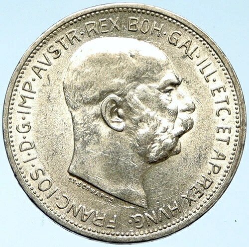 1913年 オーストリア国王フランツ・ヨーゼフ1世 イーグル アンティーク オールドシルバー 2コロナ i102766