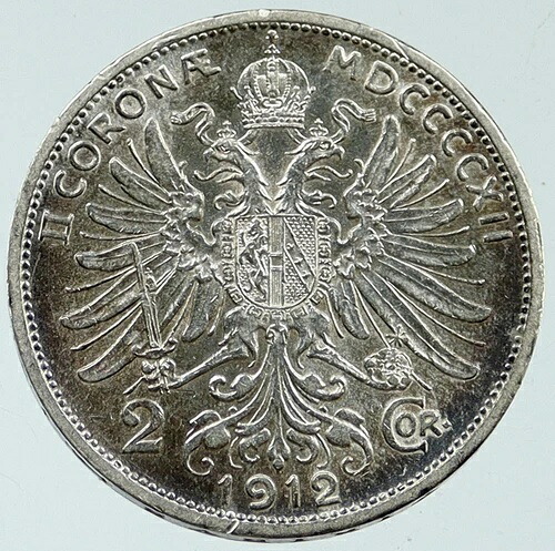 1912年 オーストリア国王フランツ・ヨーゼフ1世 イーグル アンティーク オールドシルバー 2コロナコイン i115744