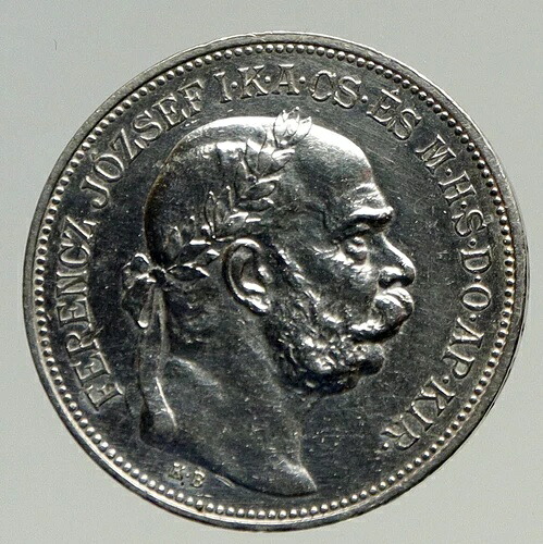 1913年ハンガリー国王フランツ・ヨーゼフ1世ハンガリーアンティークシルバー2コロナコインi93431