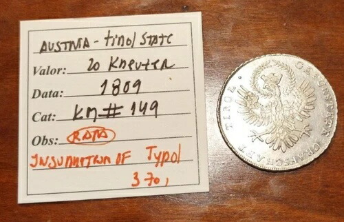 オーストリア チロル州 20クロイツァー 1809年 - チロルの反乱 希少