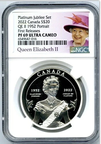 2022年 20ドル カナダ 1オンス シルバー プルーフ NGC PF69 QE II プラチナ ジュビリー 1952年 肖像画