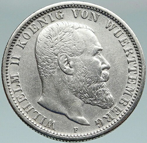 1896F ドイツ ドイツ諸州 ヴュルテンベルク ヴィルヘルム2世 ヴィンテージ 銀貨 200万枚 i87494