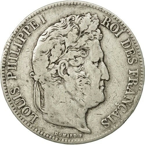 [#452143] コイン、フランス、ルイ・フィリップ、5フラン、1839年、リヨン、VF、銀、KM:749