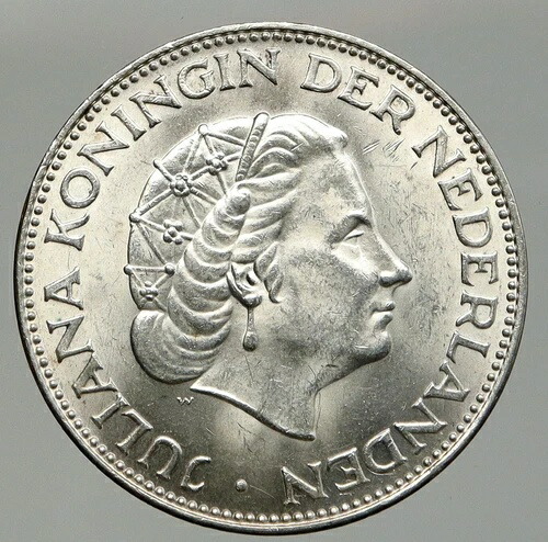 1959年 オランダ王国 ジュリアナ女王 ヴィンテージ シルバー 2 1/2 グルデン コイン i92409