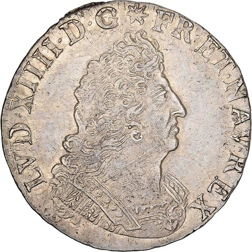 [#981560] フランス、ルイ 15 世、1/4 エキュ オ パルム??、1693 年、アミアン、改革、シルバー、