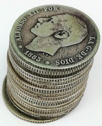 17 シルバーコイン One Pesetas アルフォンソ 12 世。 スペイン 1876.1882.1883.1885 スペイン-