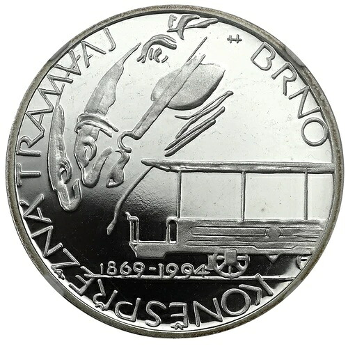 チェコ共和国 200コルナ 1994 NGC PR69 ブルノ路面電車125周年記念 希少