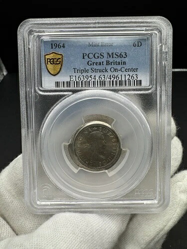 英国造幣局 エラー - 1964年 6ペンス トリプルストラック オンセンター - PCGS MS63