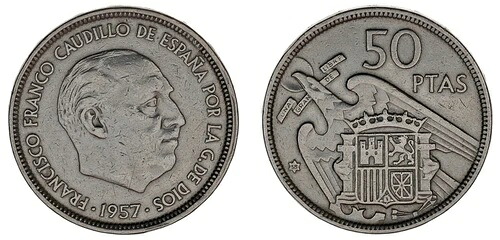 50 ペセタ (スペイン国)。 1957*58。に。フランコ。エラー ウナ リブレ グランデ。 VF｜WORLD RESOURCE【QUEEN店】