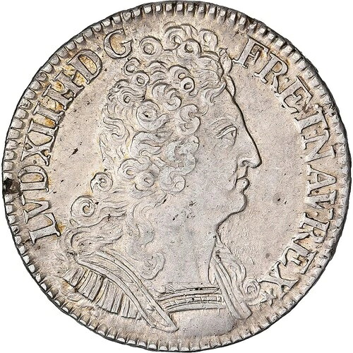 [#981528] フランス、ルイ 14 世、1/2 エキュ オ トロワ クロンヌ、1710 年、パリ、シルバー、A｜WORLD RESOURCE【QUEEN店】