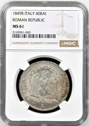 1849 R イタリア諸州 ローマ共和国 40 バイオッキ、NGC MS 61、KM-27、イタリア 希少｜WORLD RESOURCE【QUEEN店】 324,500円