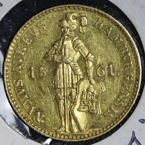 1861年 ドイツ自由都市ハンブルク 1ドゥカット金貨トークン 希少 低鋳造 E386 RCMK
