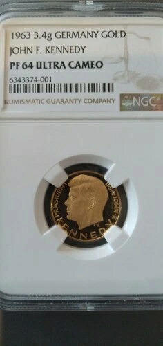 ドイツ 1963年 (ジョン・F・ケネディ) 3.4g 金メダルコイン NGC PF 64 UC|WORLD RESOURCE【QUEEN店】